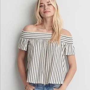 Ivory and Black Off-The-Shoulder Blouse